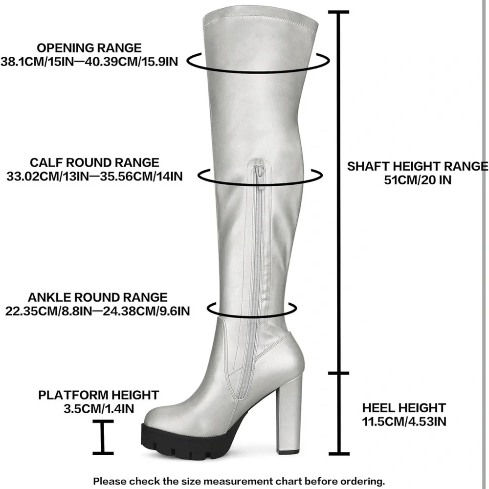 Allegra K Silver Over the Knee Boots